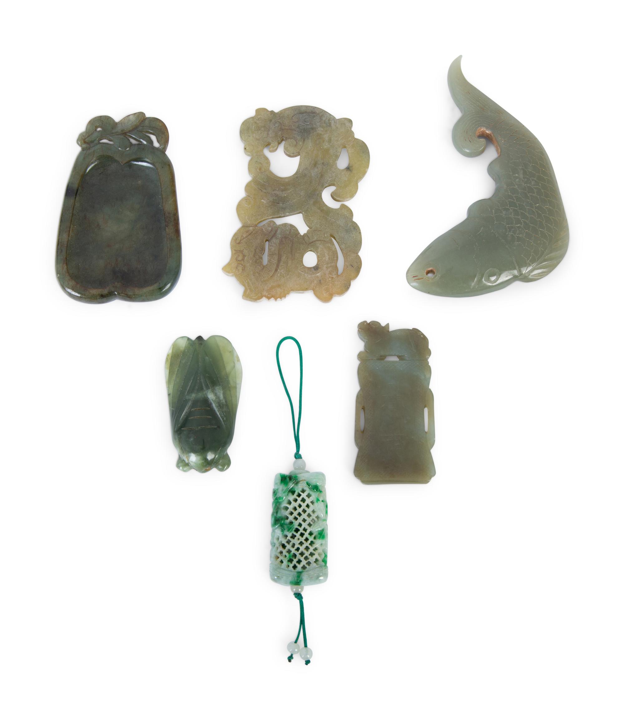 A Group of Six Chinese Carved Hardstone Ornaments — 20TH CENTURY