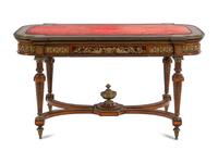 A Napoleon III Velvet-Inset and Gilt Bronze Mounted Amboyna Center Table