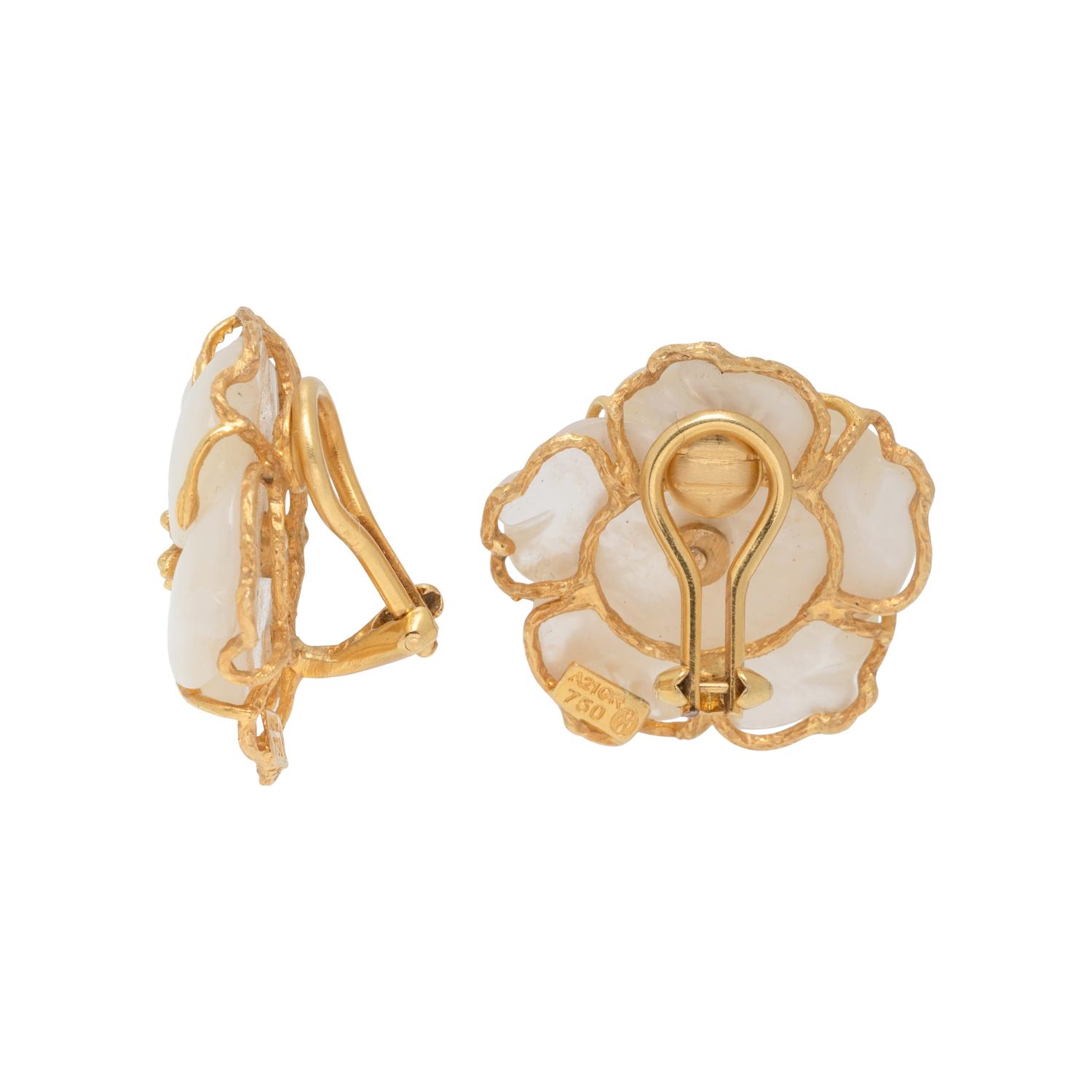 LALALOUNIS, MOTHER-OF-PEARL AND YELLOW GOLD EARRINGS