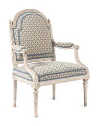 A Pair of Louis XVI Provincial White-Painted Fauteuils