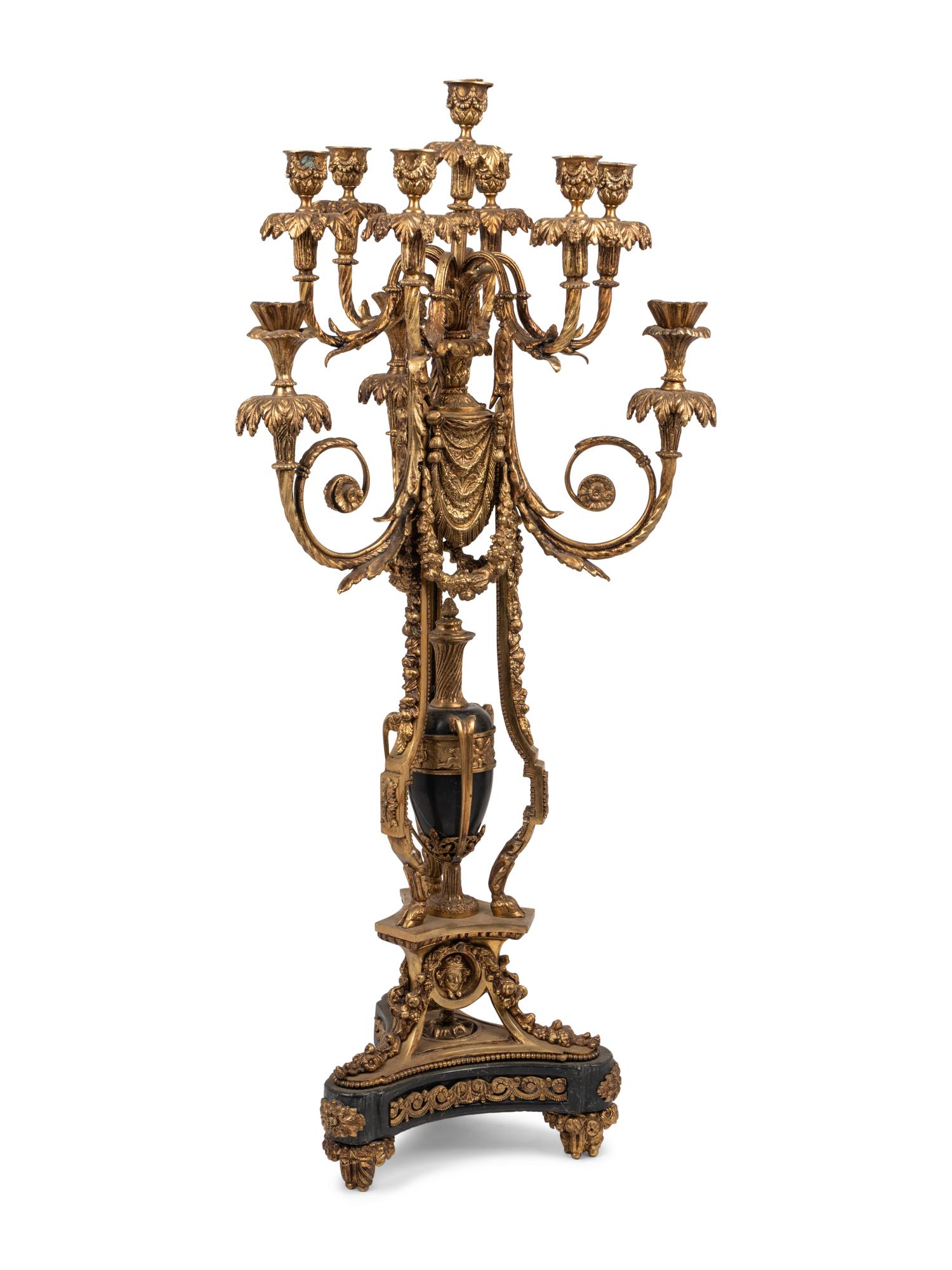 A Louis XV Style Gilt Bronze and Marble Ten-Light Candelabrum