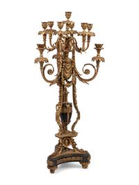 A Louis XV Style Gilt Bronze and Marble Ten-Light Candelabrum