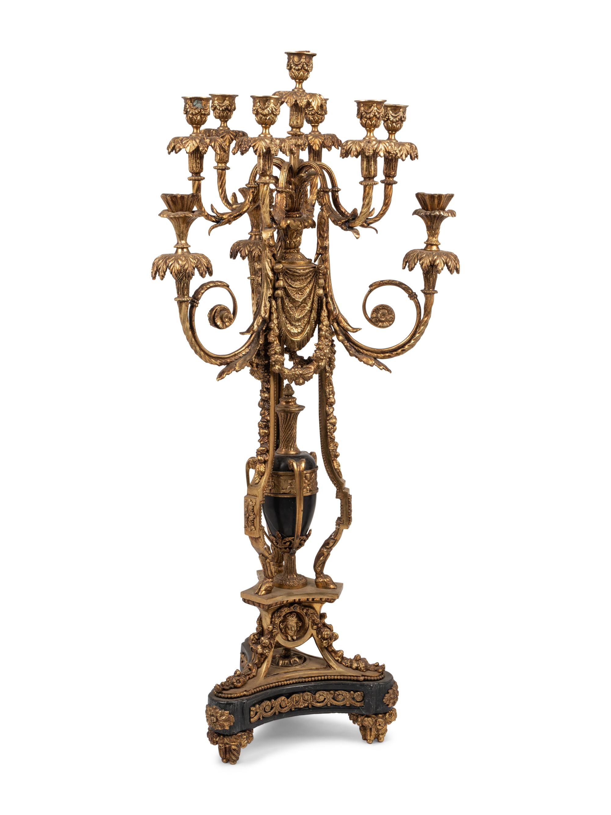 A Louis XV Style Gilt Bronze and Marble Ten-Light Candelabrum