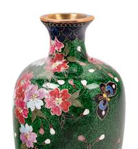 Five Japanese Green Ground Cloisonné Enamel and Embossed Foil 'Ginbari' Vases