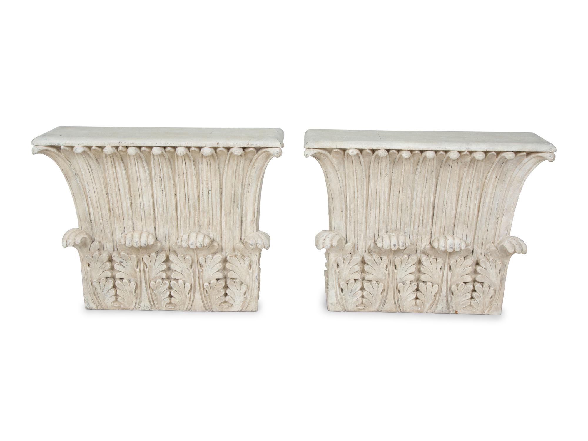 An Assembled Pair of Carved Wood Corinthian Column Capitals — CIRCA 1930