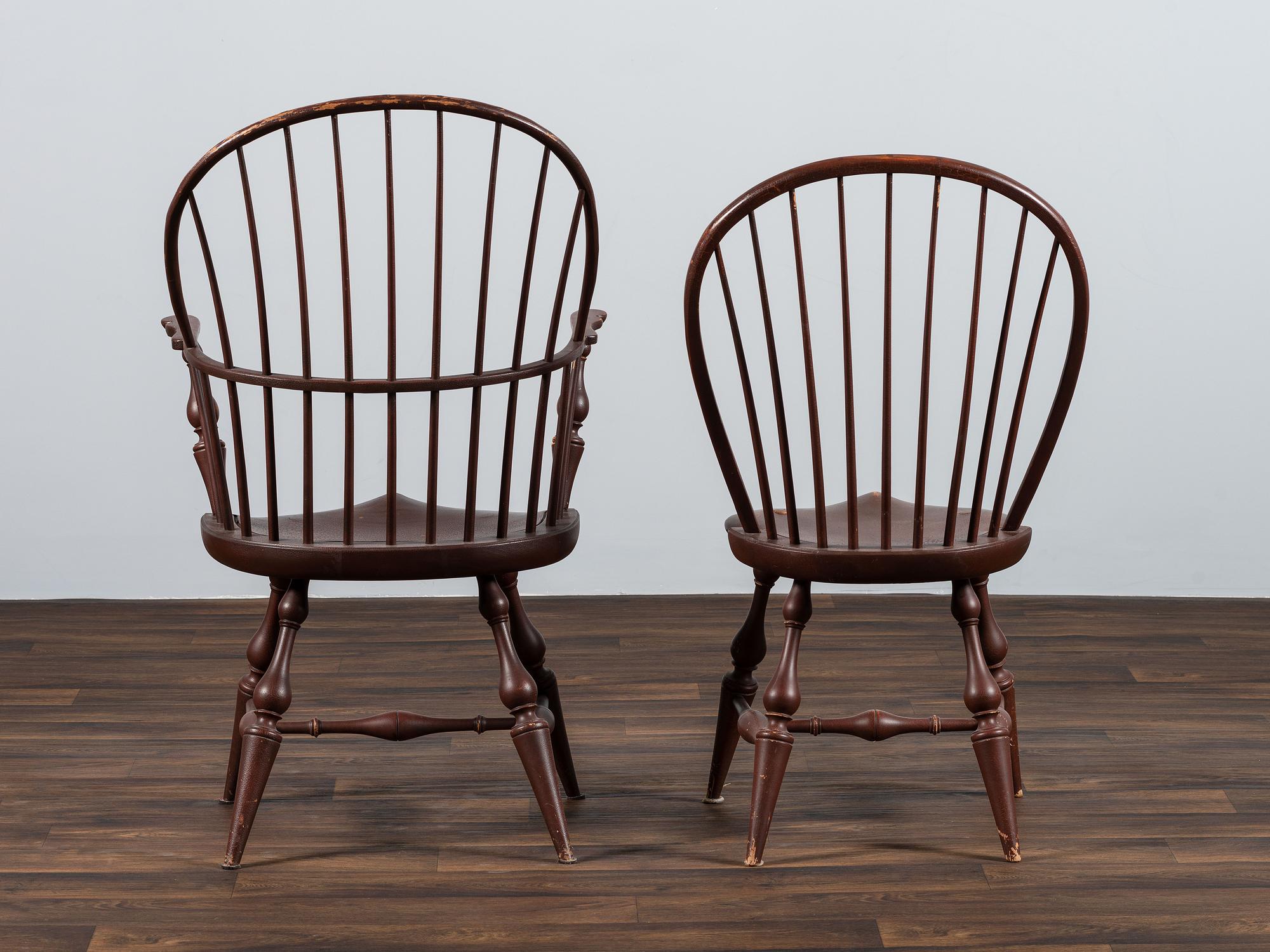 Two D.R. Dimes Brown-Painted Windsor Chairs