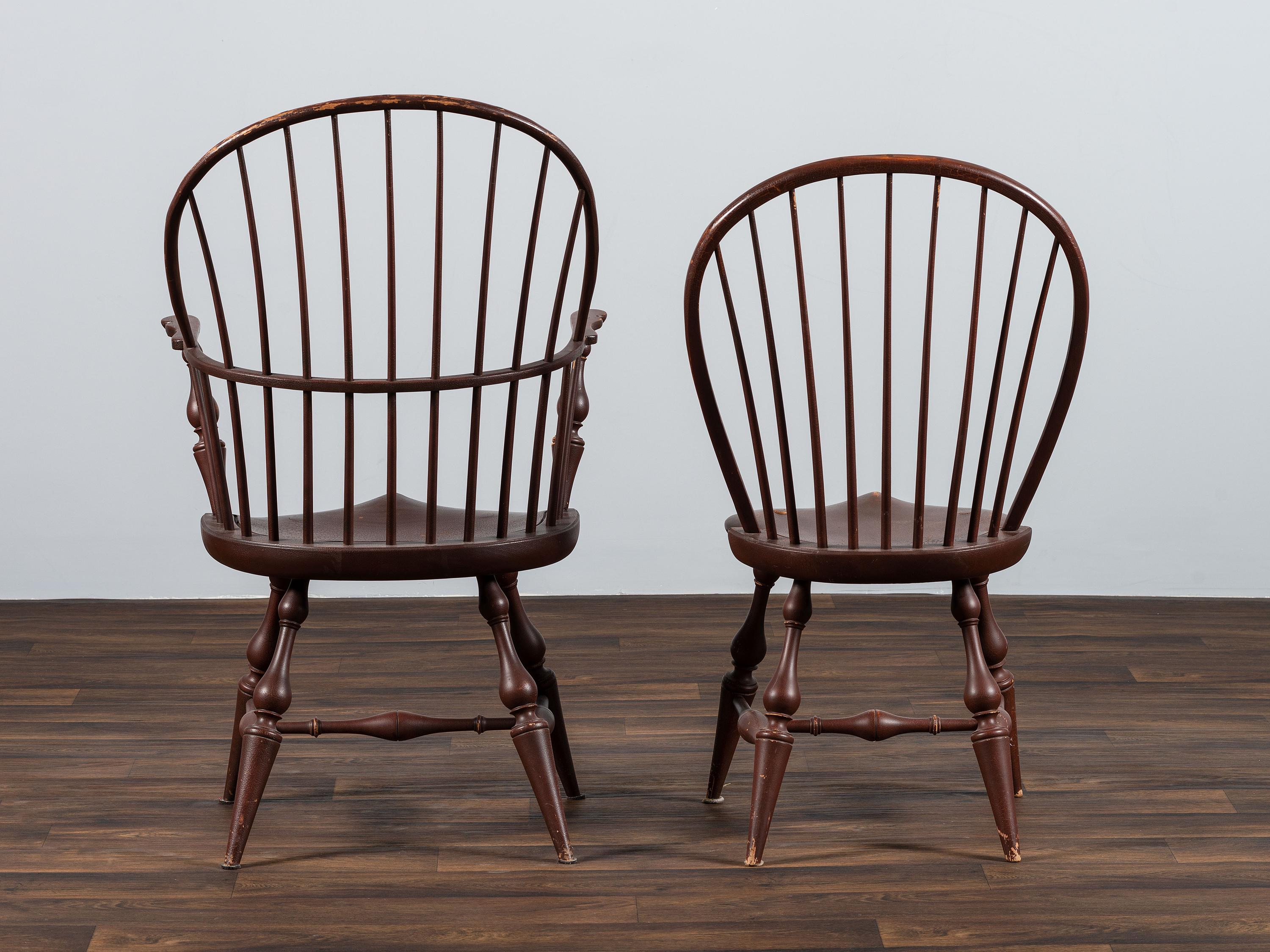Two D.R. Dimes Brown-Painted Windsor Chairs