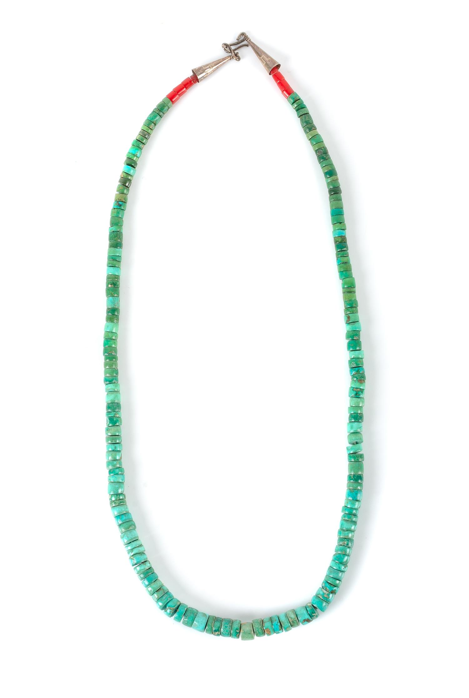 Southwestern Turquoise and Coral Beaded Necklace Length 24 inches