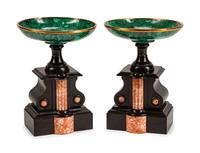 A Pair of Neoclassical Style Marble and Malachite Tazze