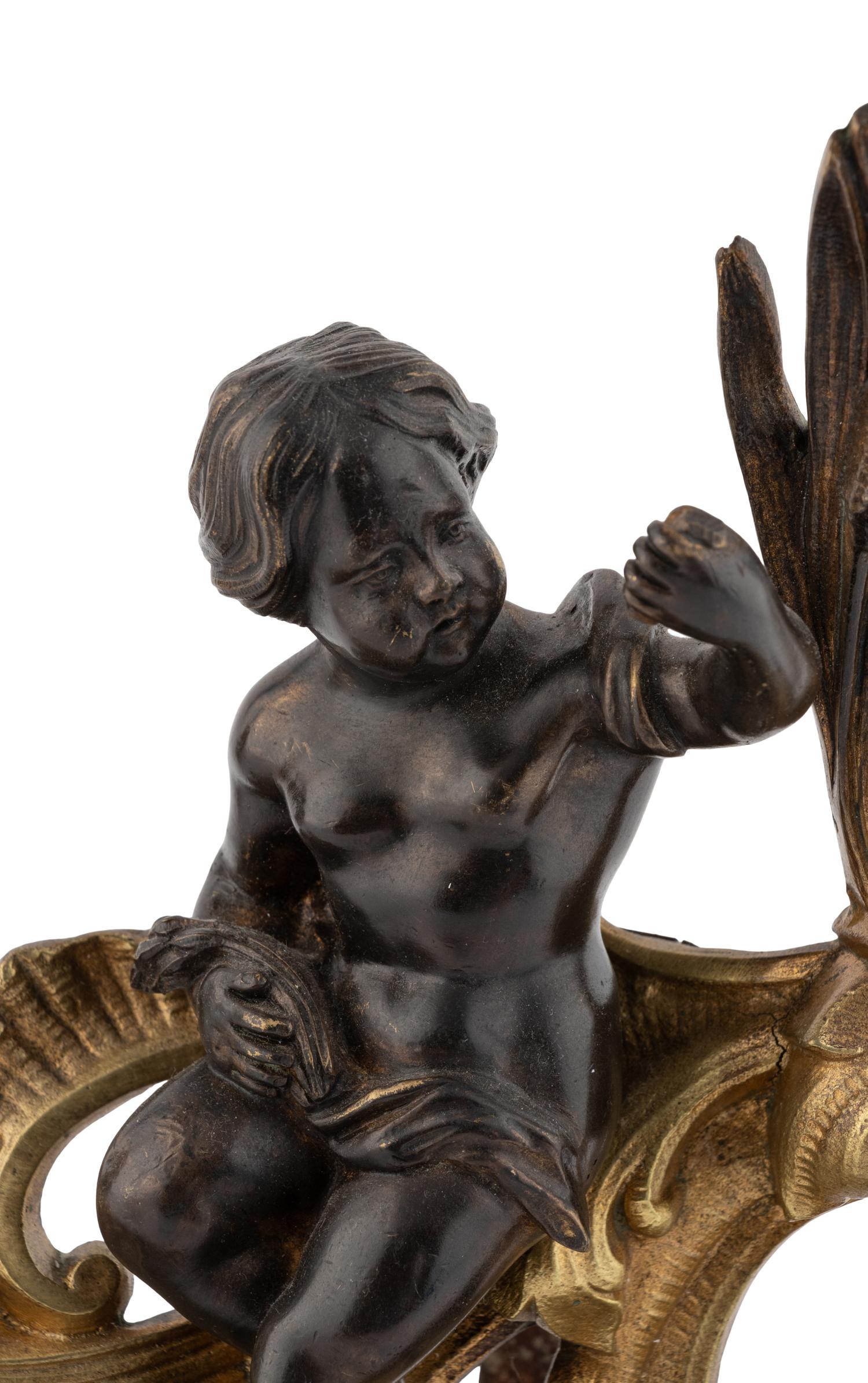 Three Rococo Style Gilt and Patinated Bronze Fireplace Articles