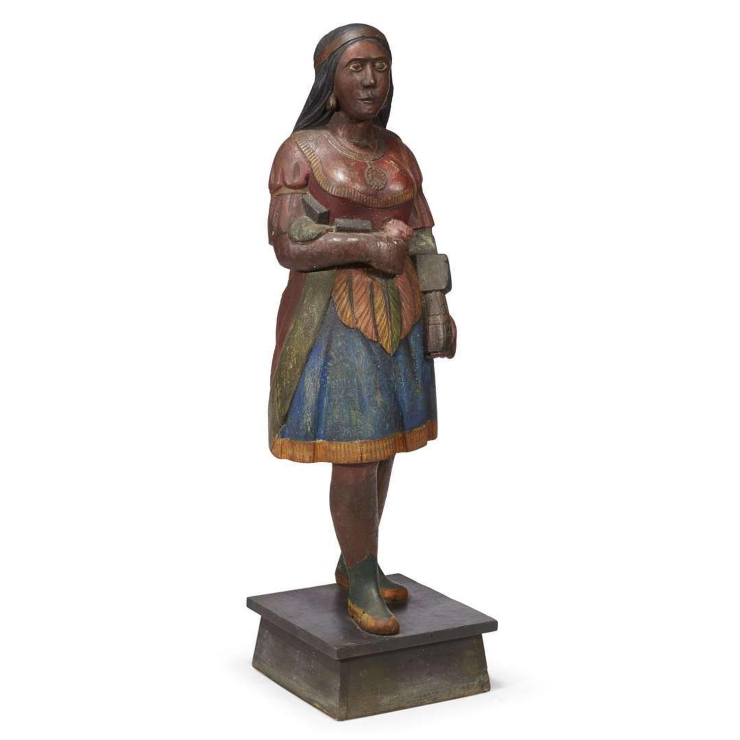 Carved and painted tobacconist figure of a Native American princess late 19th century