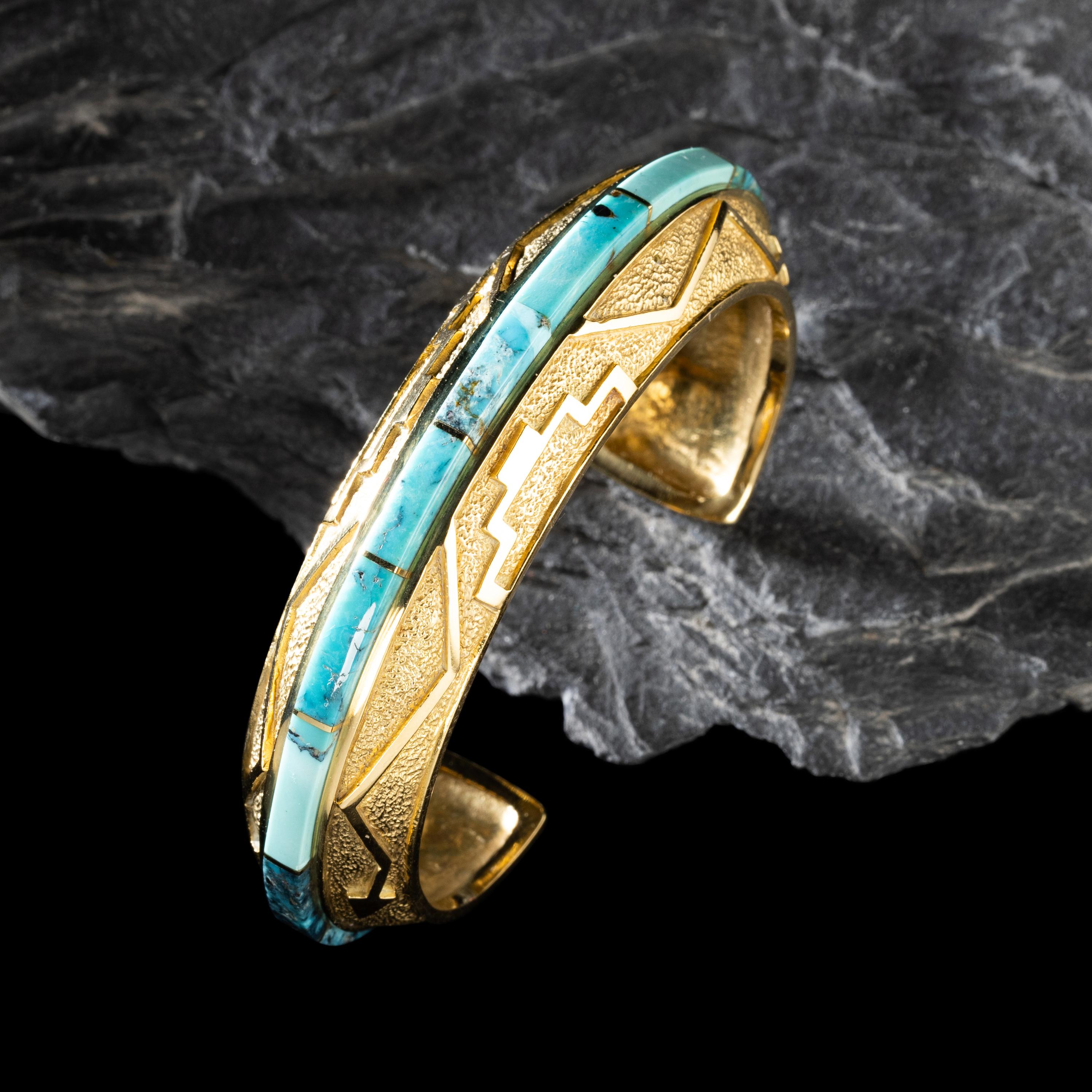 Don Supplee (Hopi, b. 1965) — 18K Gold and Turquoise Cuff Bracelet