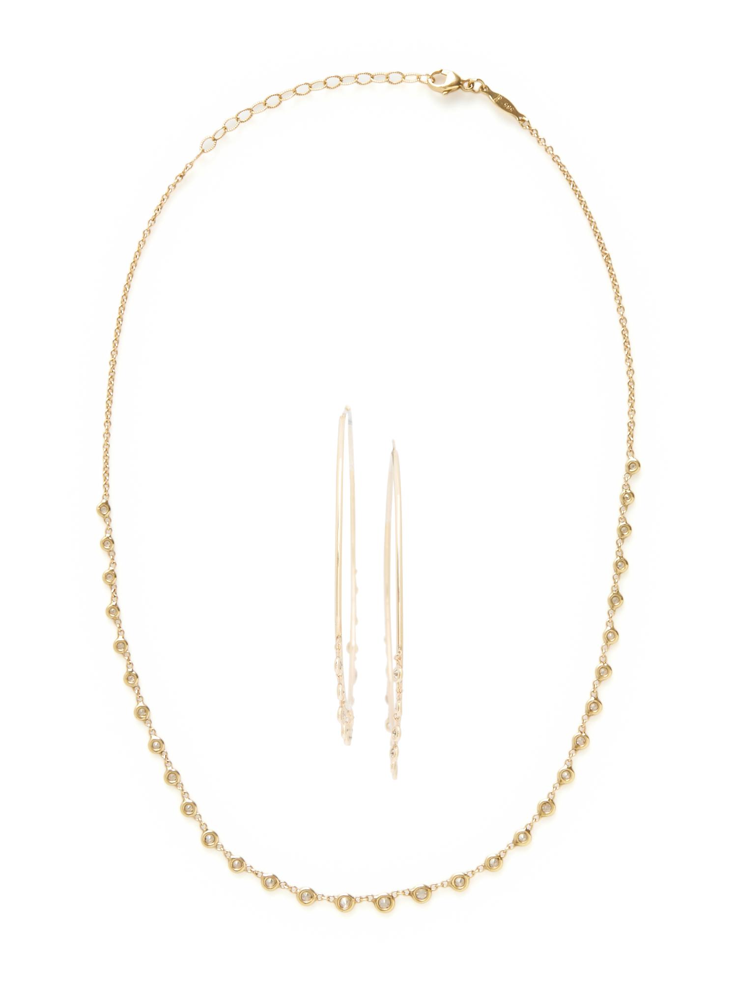 JACQUIE AICHE, YELLOW GOLD AND DIAMOND NECKLACE AND SHAKER HOOP EARRINGS