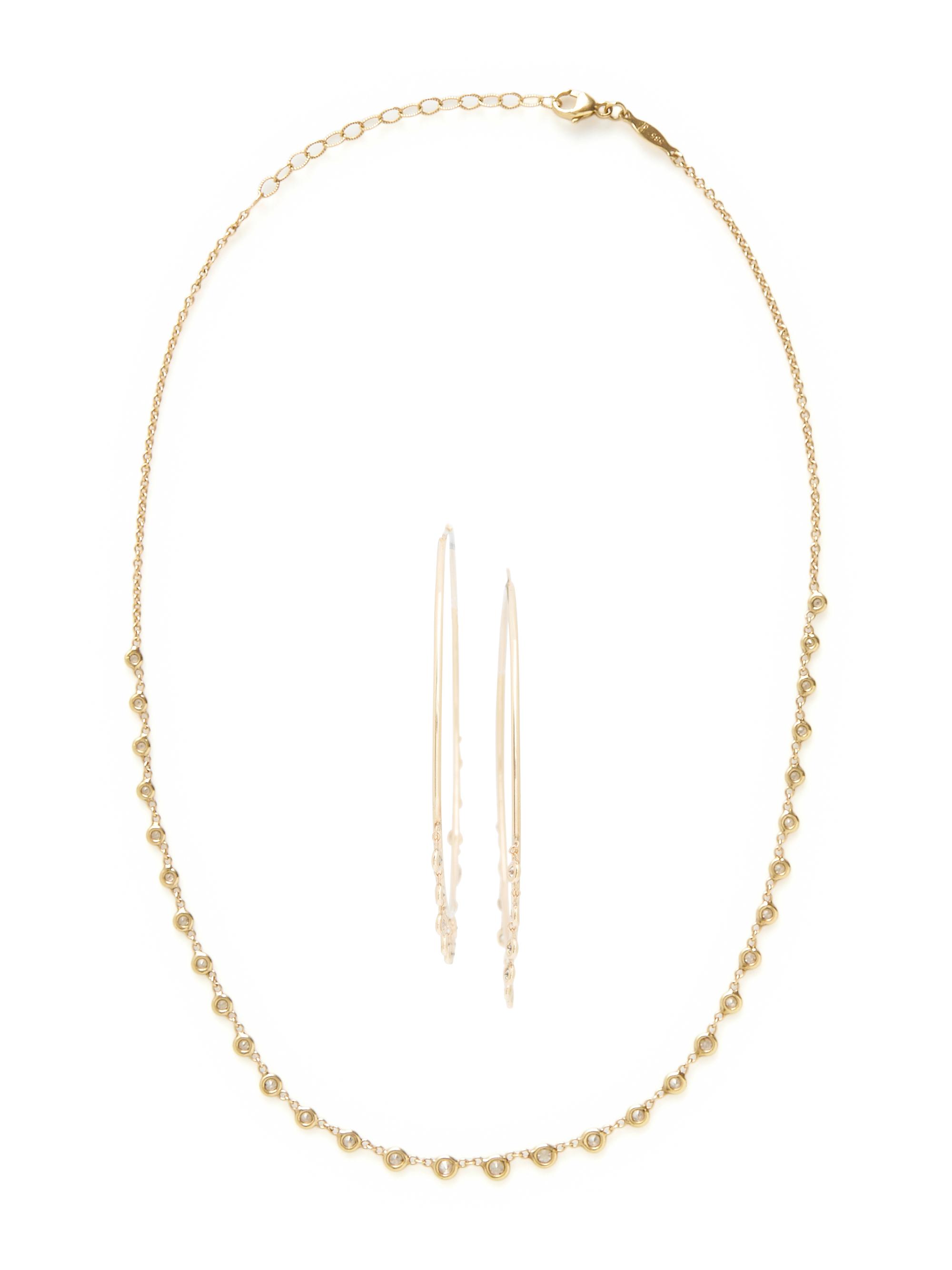 JACQUIE AICHE, YELLOW GOLD AND DIAMOND NECKLACE AND SHAKER HOOP EARRINGS