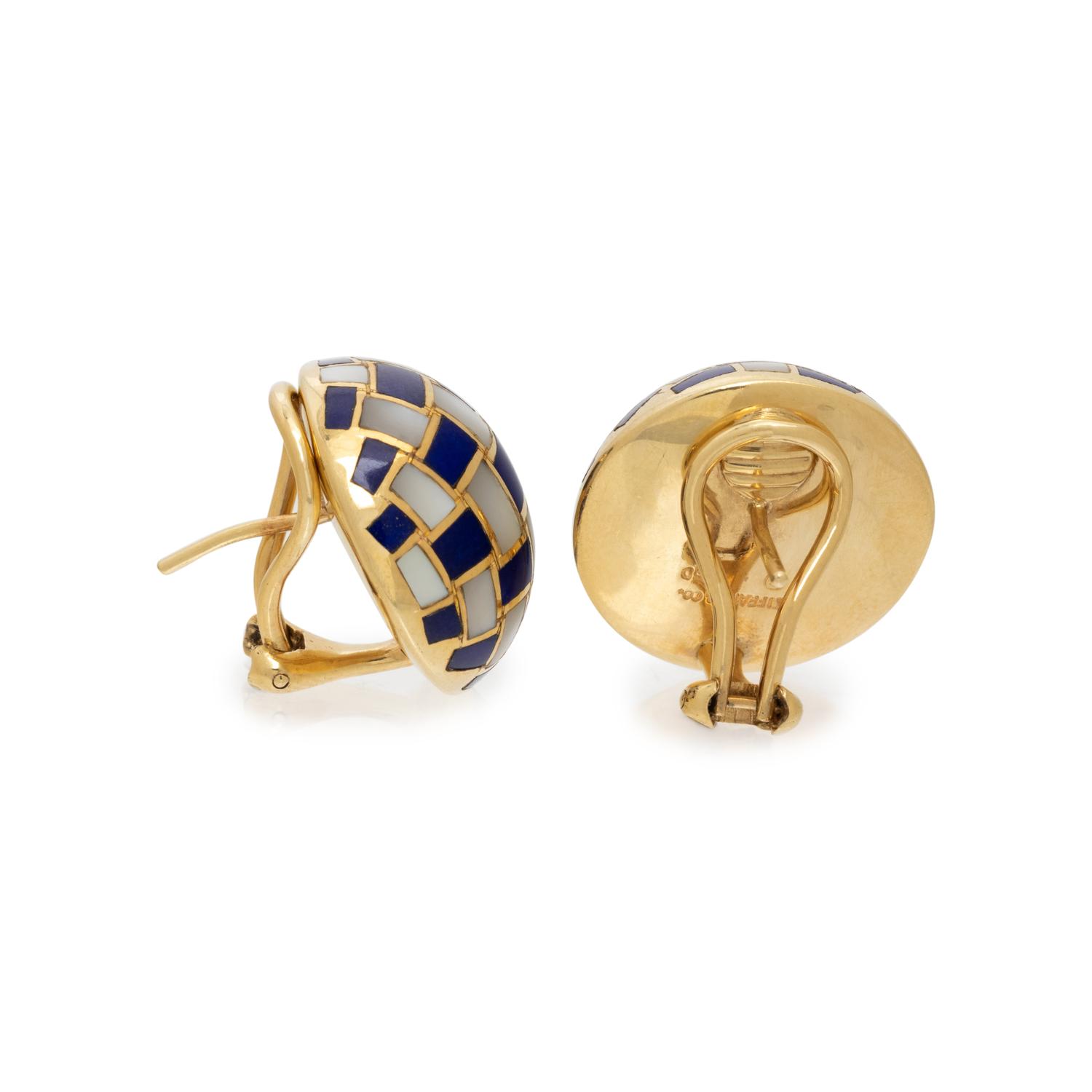 TIFFANY & CO., ANGELA CUMMINGS, MOTHER-OF-PEARL AND LAPIS LAZULI EARCLIPS
