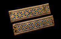 Two Rhenish-Mosan Champlevé and Gilt Copper Rectangular Plaques