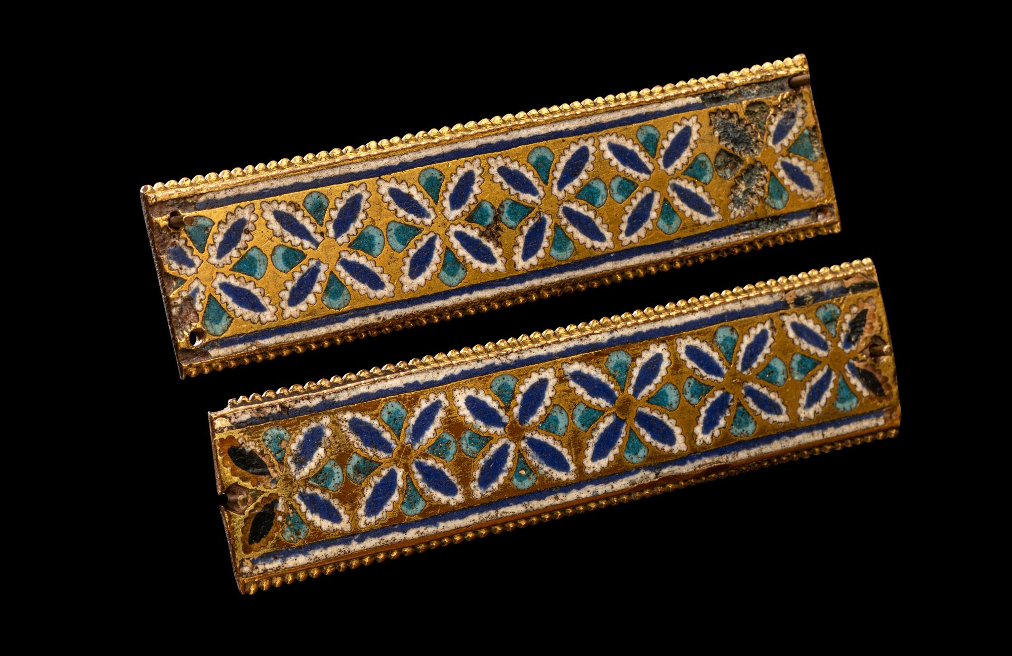 Two Rhenish-Mosan Champlevé and Gilt Copper Rectangular Plaques