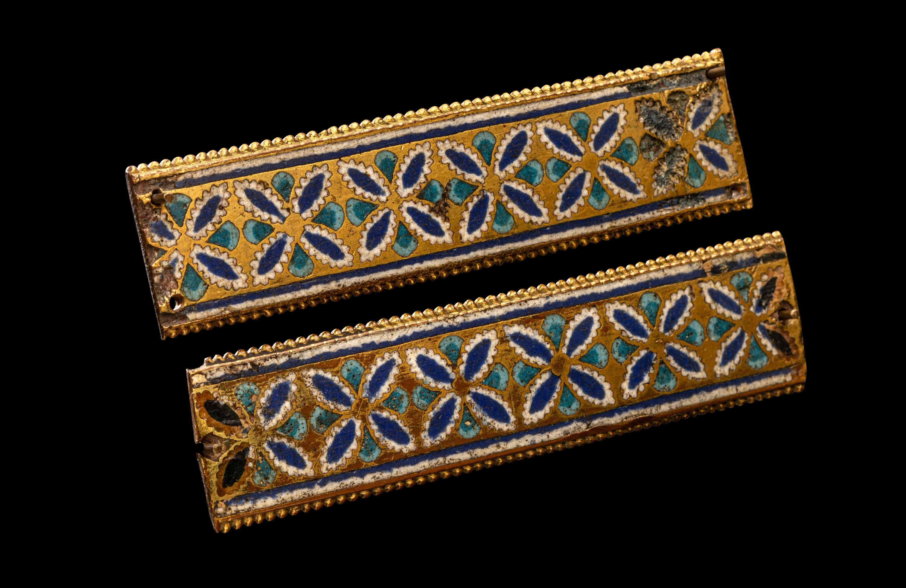 Two Rhenish-Mosan Champlevé and Gilt Copper Rectangular Plaques