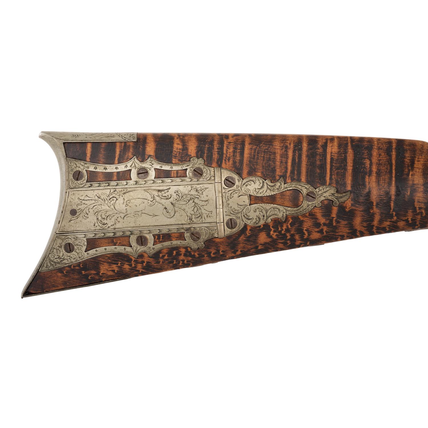 Fancy Engraved German Silver Mounted Half Stock Percussion Rifle by Tryon