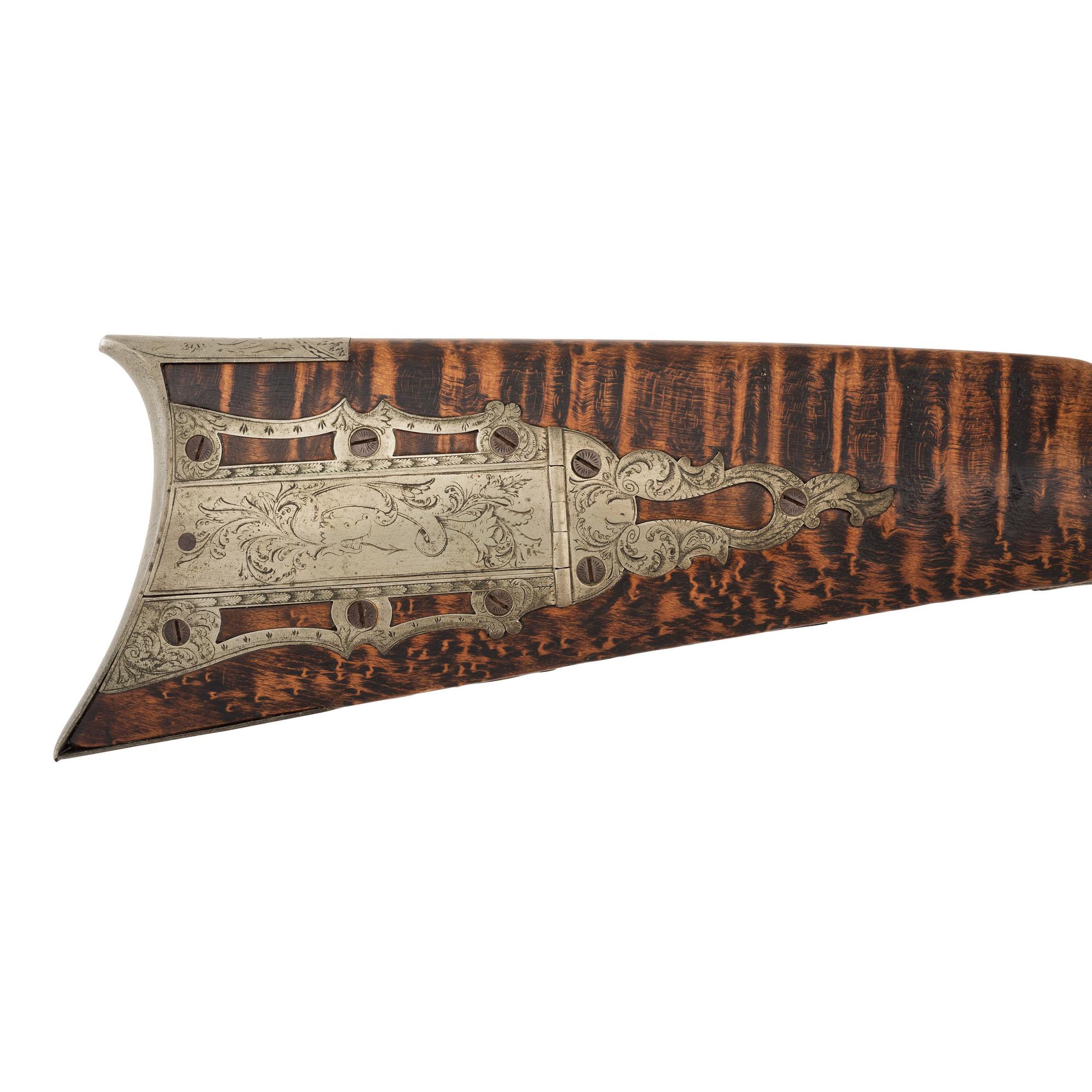 Fancy Engraved German Silver Mounted Half Stock Percussion Rifle by Tryon