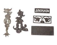 A Group of Five Baroque Wrought Iron Furniture Mounts, French, Swedish, or German, 16th - 18th Century