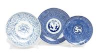 Two Japanese Blue and White Porcelain Plates Diameter of largest 11 1/2 inches.