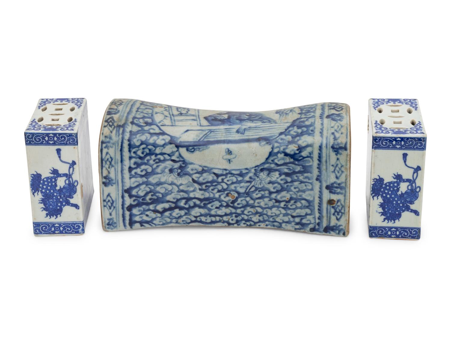 Three Chinese Blue and White Porcelain Pillows