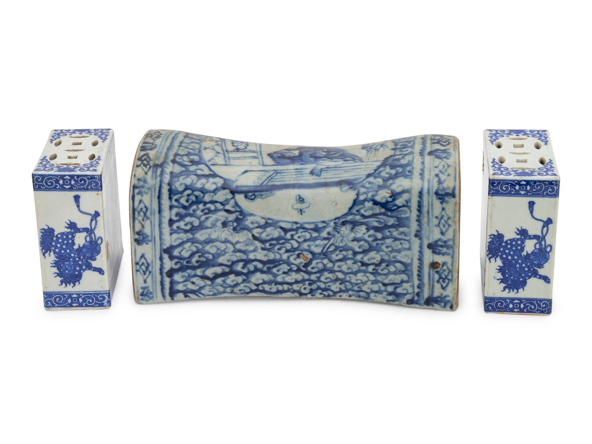Three Chinese Blue and White Porcelain Pillows
