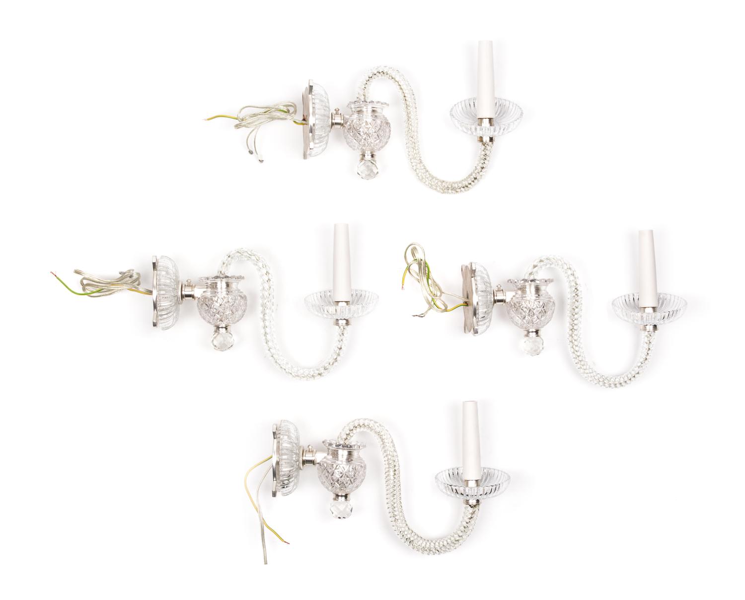 A Set of Cut Glass Single-Light Sconces Height 8 1/2 inches. — 20TH CENTURY