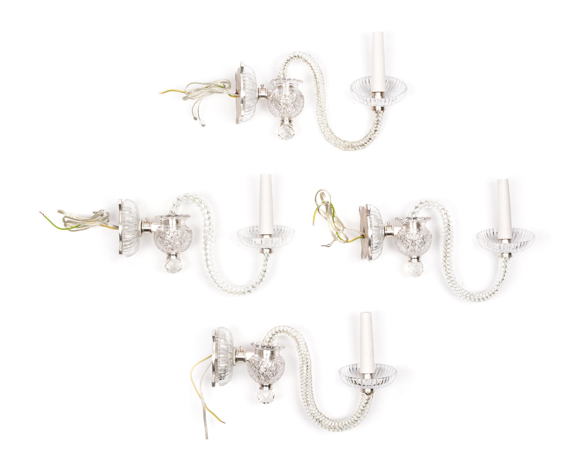 A Set of Cut Glass Single-Light Sconces Height 8 1/2 inches. — 20TH CENTURY