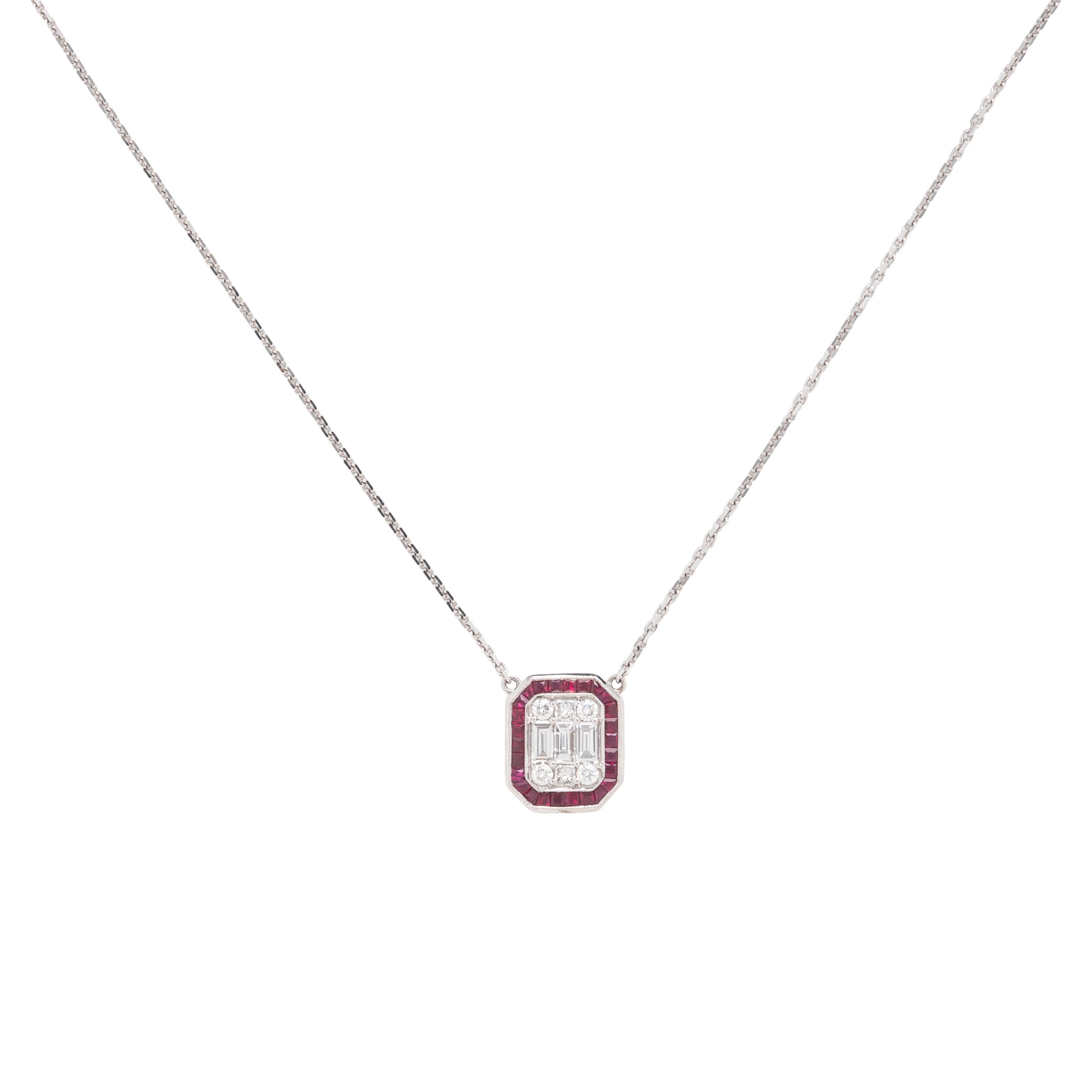 Diamond, Ruby, and White Gold Pendant Necklace