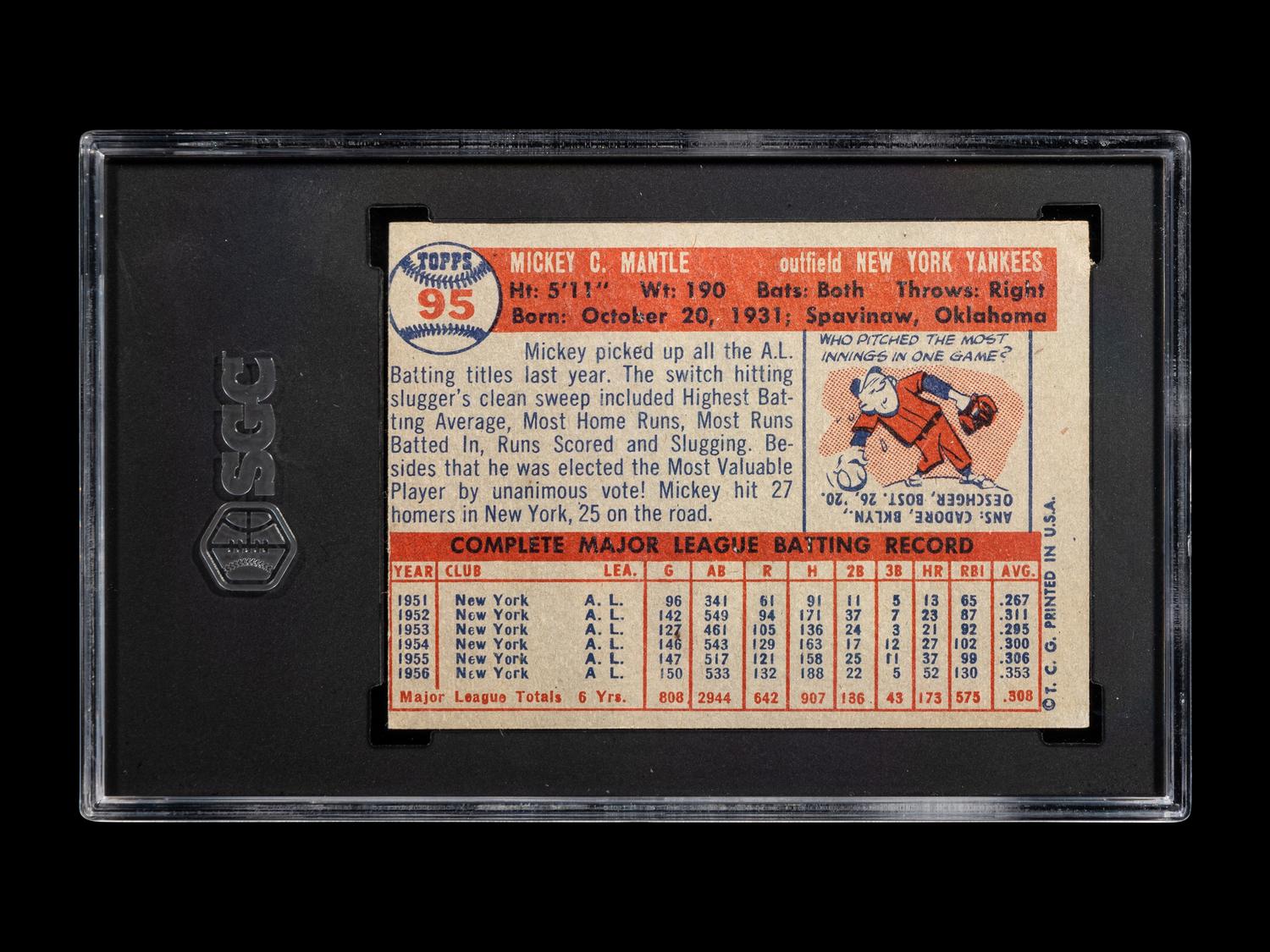 A 1957 Topps Mickey Mantle Baseball Card No. 95 (SGC AUTHENTIC)