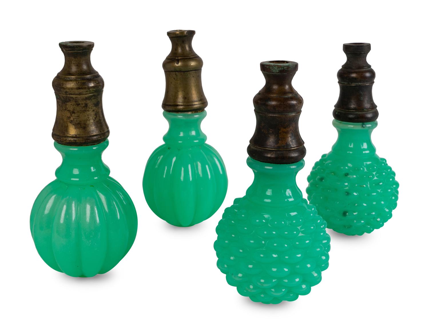 Two Pairs of French Green Opaline Boules Escaleirs — 19TH CENTURY