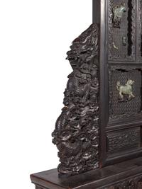 A Large Chinese Export Hardstone Inset Carved Hardwood Screen