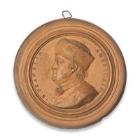 Jean-Baptiste Nini, (Italian, 1717-1786), A Terracotta Medallion of Benjamin Franklin in a Fur Cap