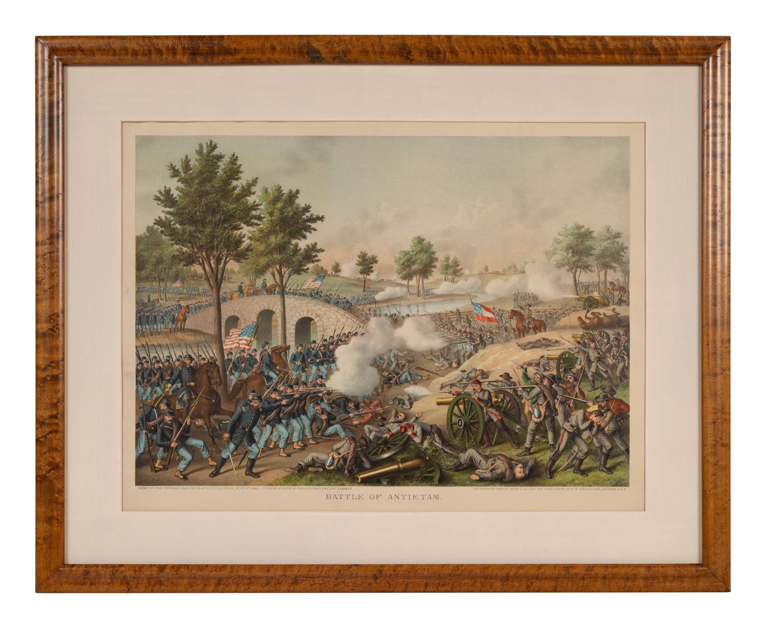 A group of 3 Kurz & Allison lithograph prints depicting battles of the American Civil War, comprising: