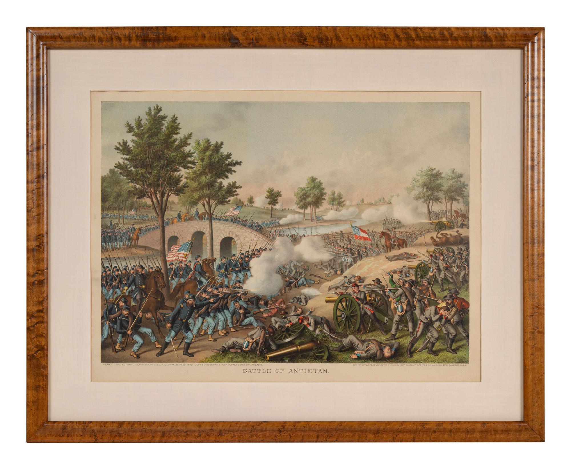 A group of 3 Kurz & Allison lithograph prints depicting battles of the American Civil War, comprising: