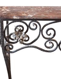 A Fer Forge Console Table with Marble Top 37.5" W x 12.5" D x 40.5" H — France, Early 20th Century