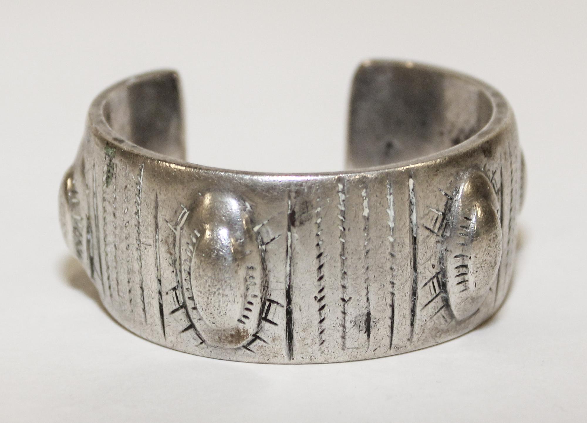An Egyptian Silver Bangle Diameter of exterior 2 inches.