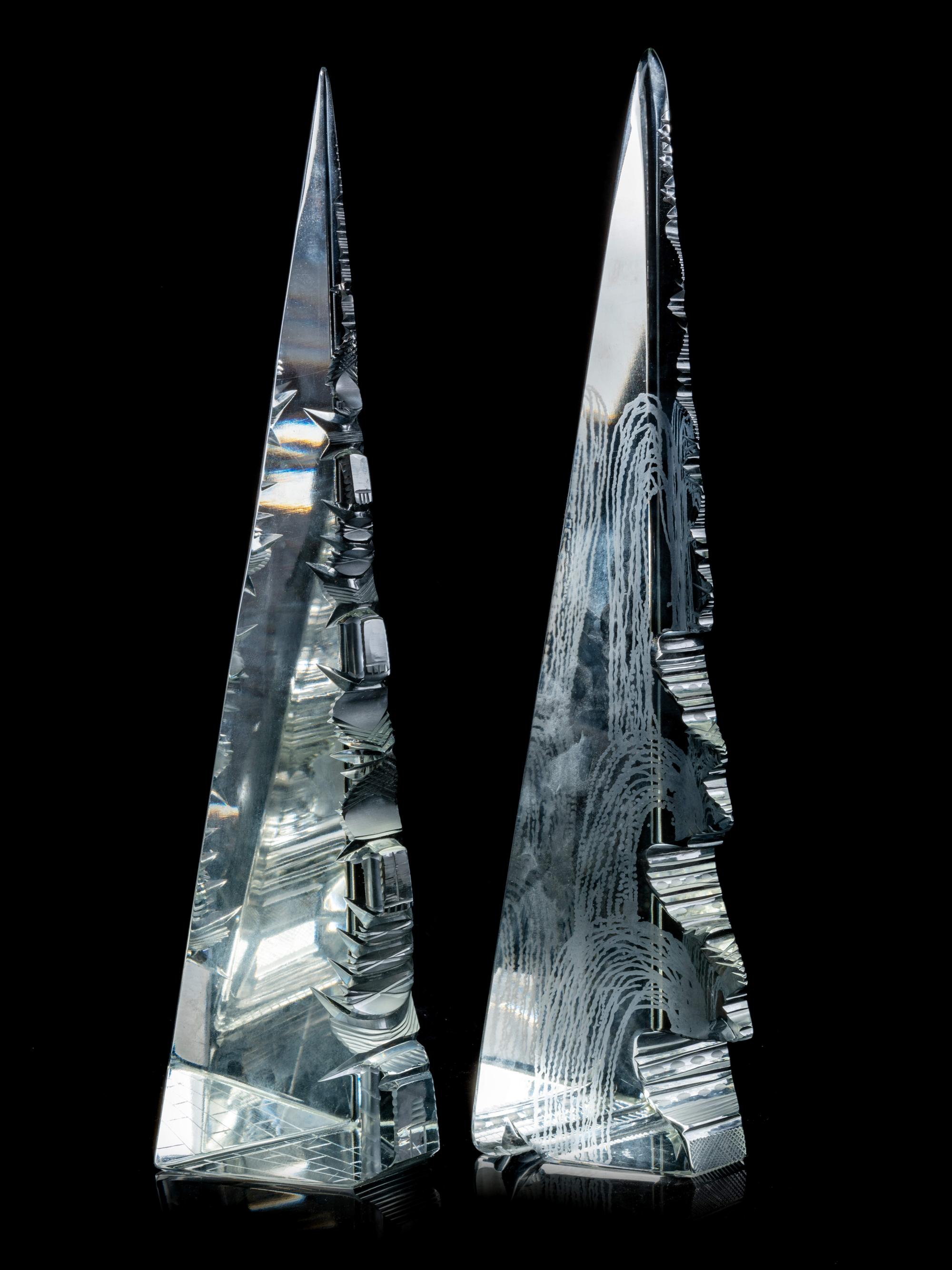 A Pair of Cut Glass Obelisks