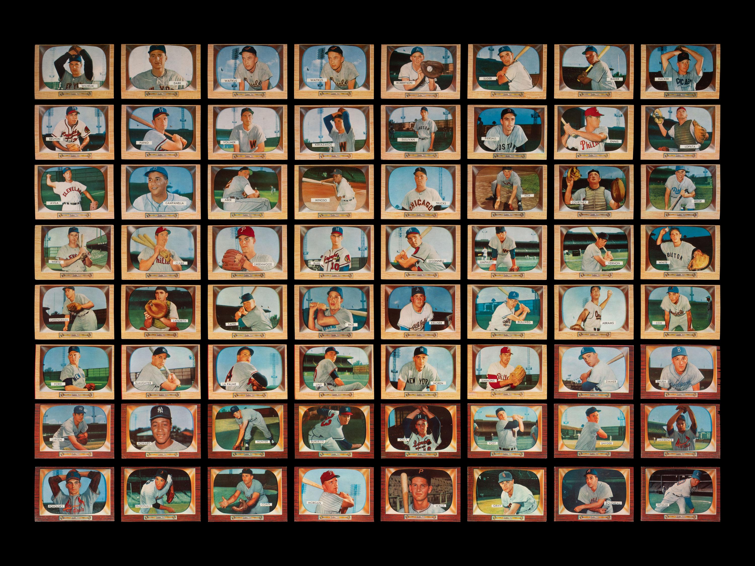 A Group of 160 1955 Bowman Baseball Cards Including Multiple Hall of Famers,
