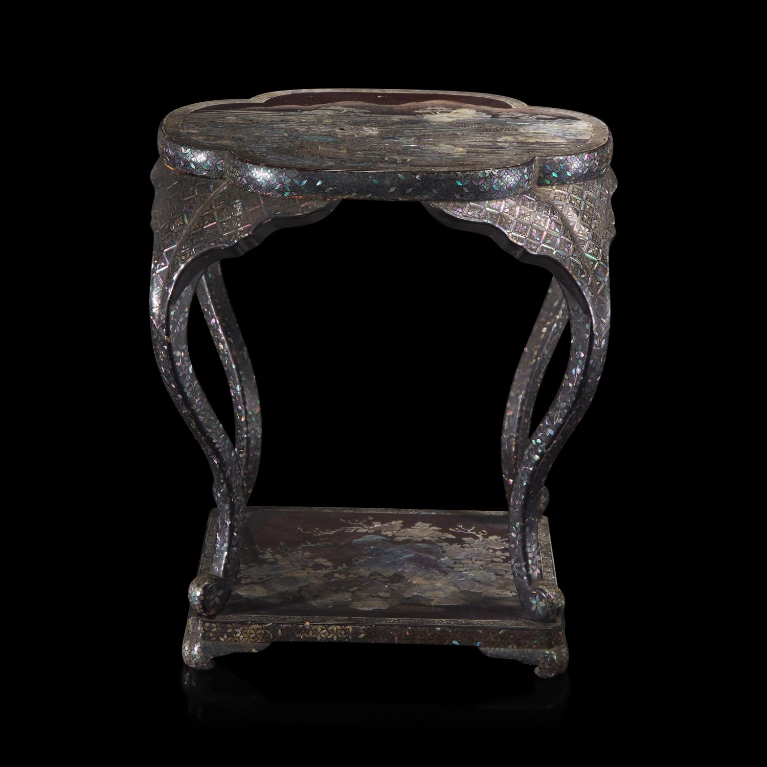 A Japanese or Ryuku Islands Mother of Pearl Inlaid Stand, Edo-Meiji Period