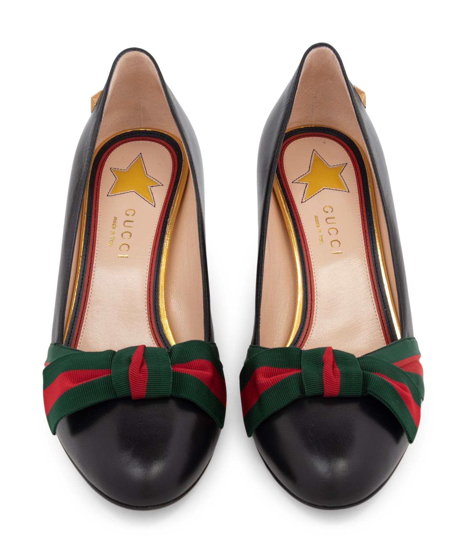 Gucci Black Leather Sylvie Bow Shoes, Unworn