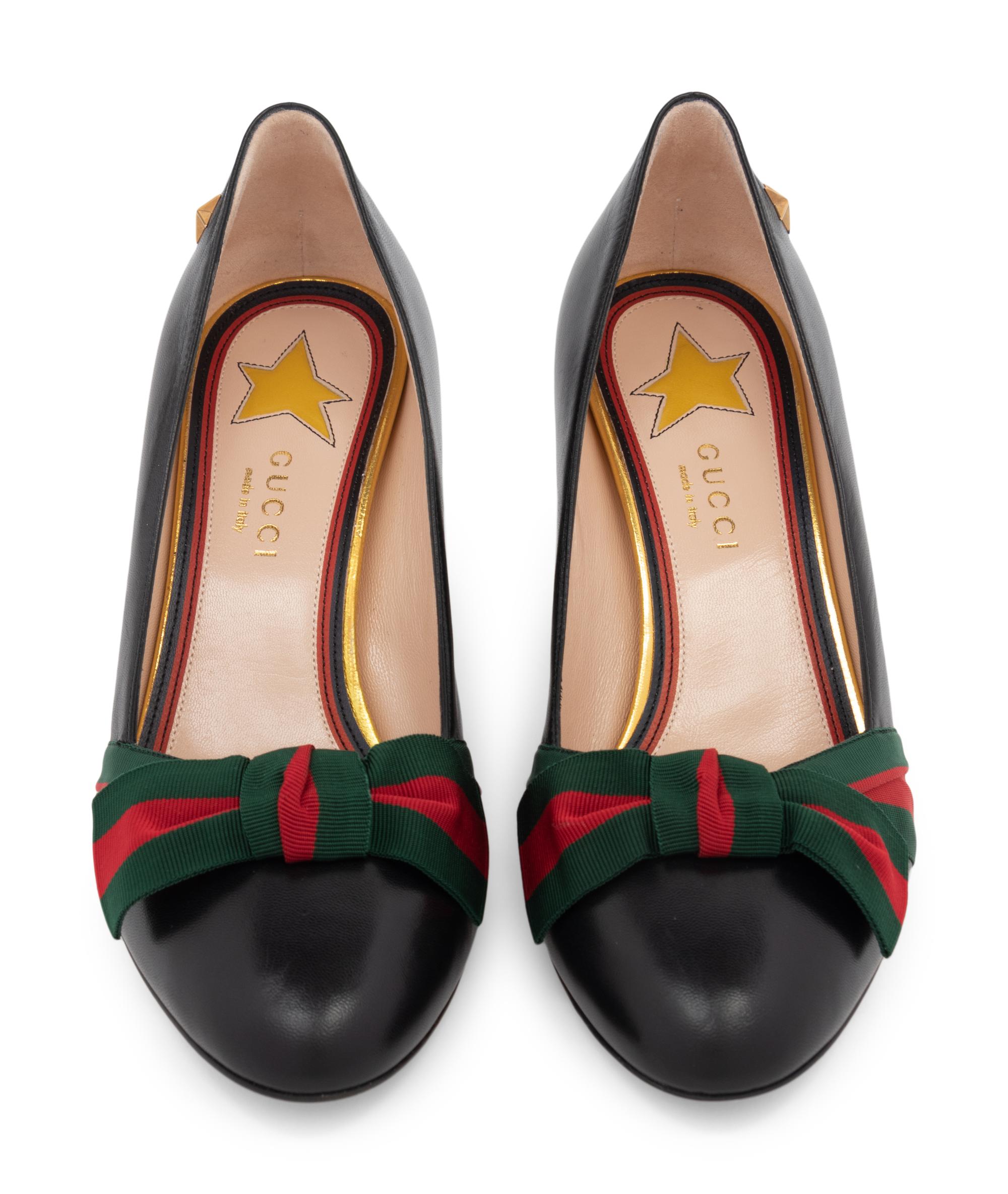 Gucci Black Leather Sylvie Bow Shoes, Unworn
