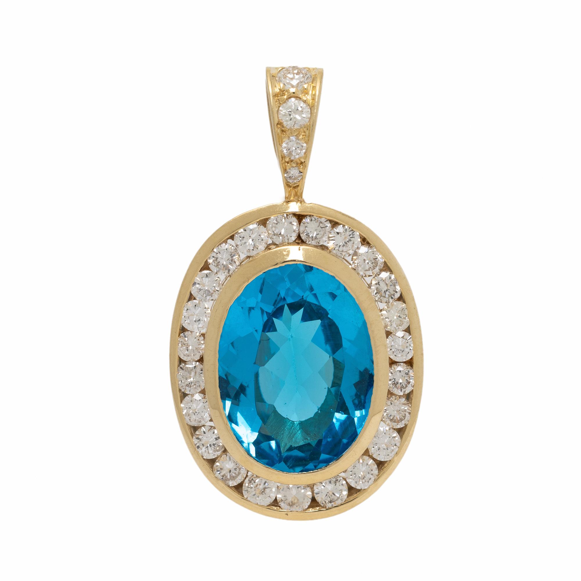 Blue Topaz, Diamond, and Yellow Gold Pendant