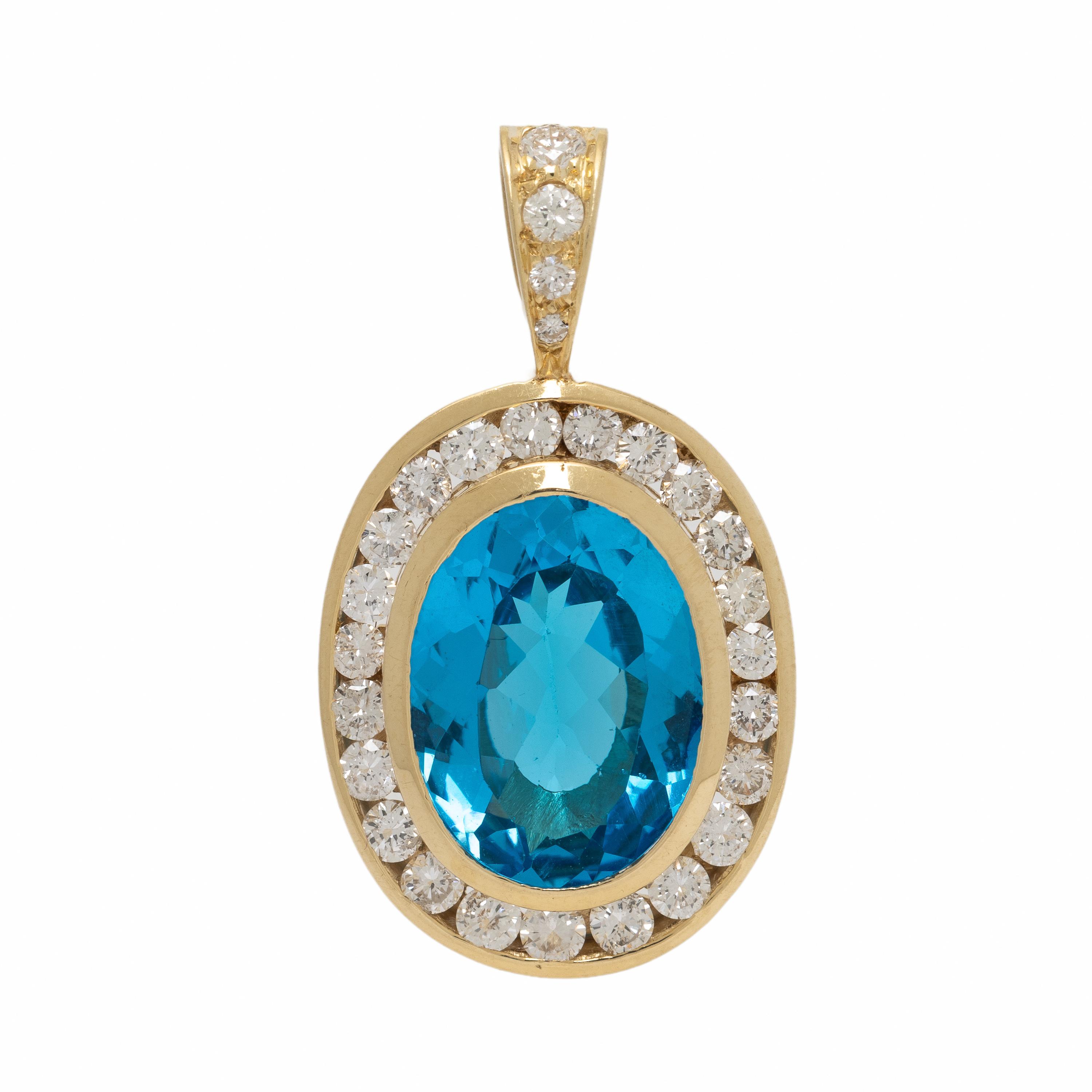 Blue Topaz, Diamond, and Yellow Gold Pendant