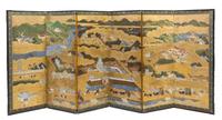 A Japanese Six-Fold Floor Screen Height 46 1/2 x width of each panel 18 1/4 inches. — 18TH CENTURY