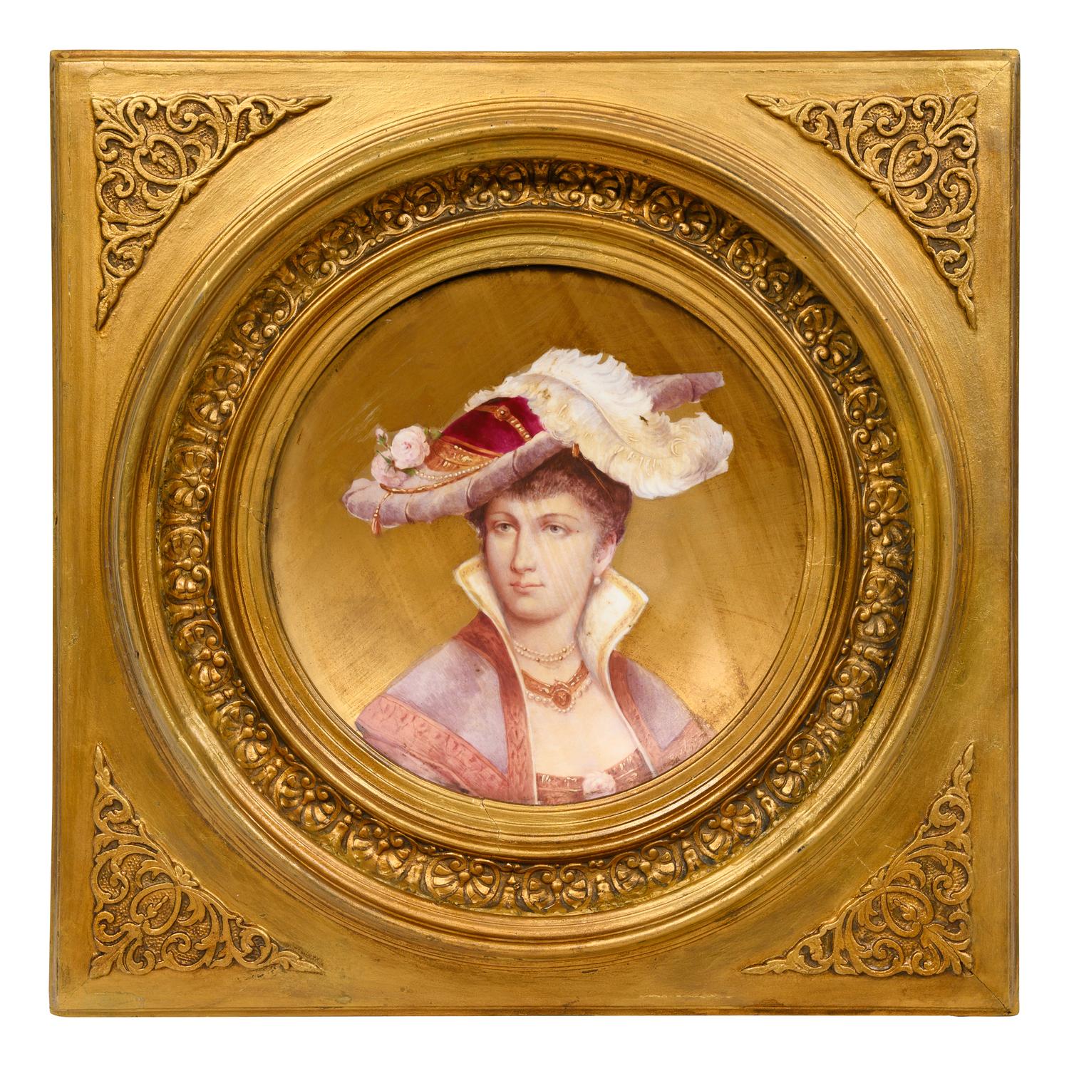 A Pair of French Porcelain Plaques in Giltwood Frames