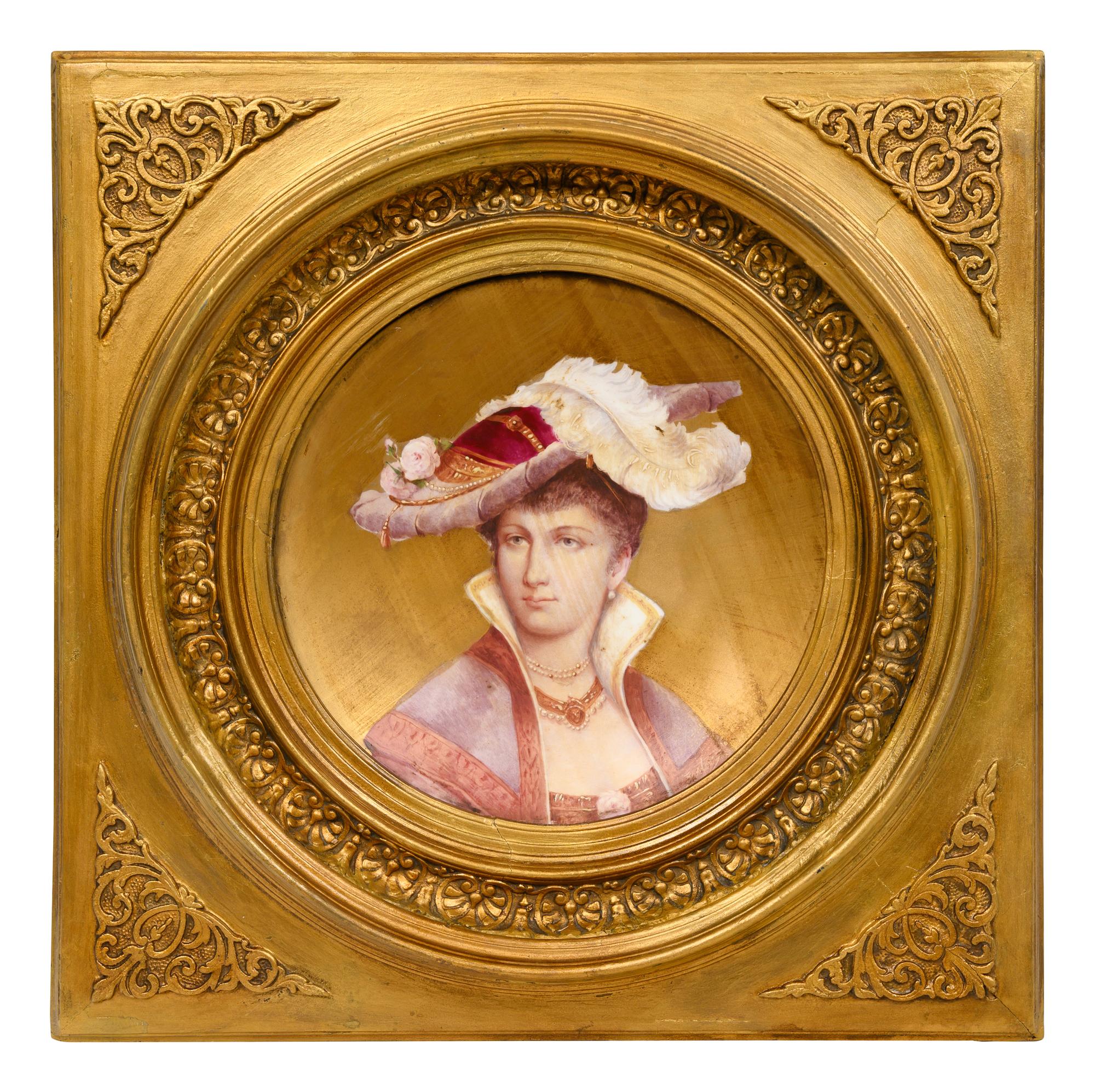 A Pair of French Porcelain Plaques in Giltwood Frames