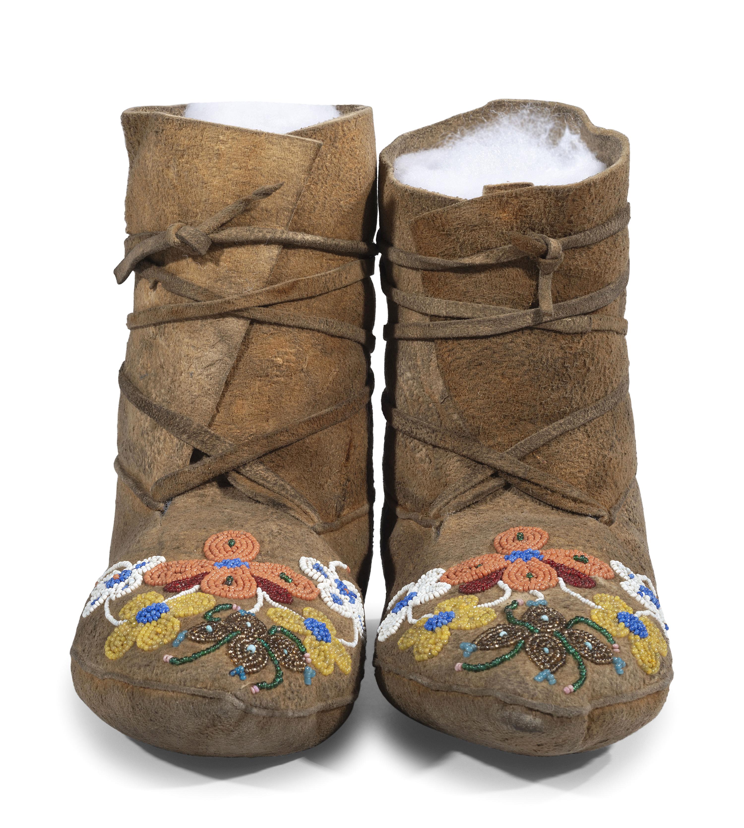 Northern Cree Beaded Moose Hide Boot Moccasins